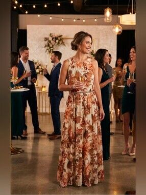 Floral Sleeveless Maxi Dress in Cream and Brown